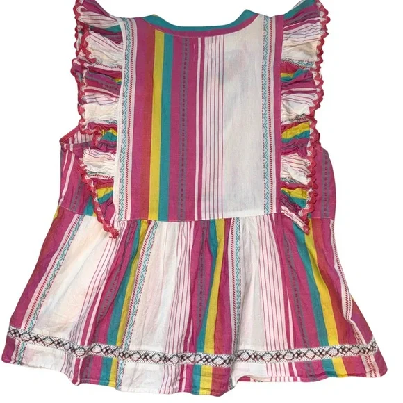 Anthropologie dRA boho embroidered ruffle sleeve striped cotton top Women’s M - Picture 3 of 12